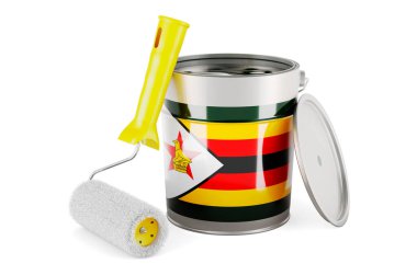 Zimbabwean flag on the paint can, 3D rendering isolated on white background			