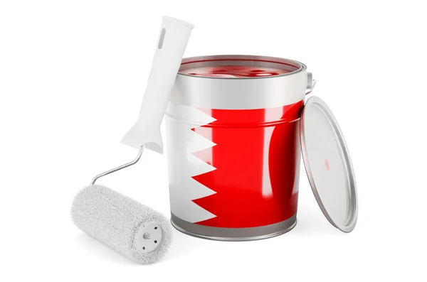 Бахрейнский Флаг Банке Краской Рендеринг Изолирован Белой Спине — стоковое фото