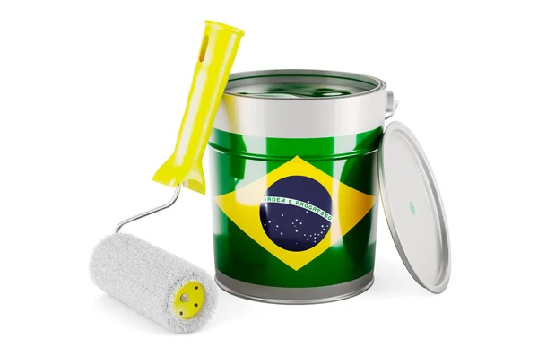Βραζιλιάνικη Σημαία Στο Δοχείο Χρώματος Απόδοση Απομονωμένη Λευκό Φόντο — Φωτογραφία Αρχείου