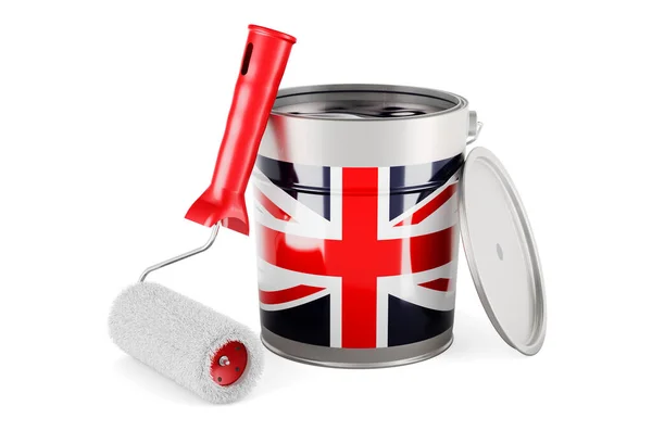 Βρετανική Σημαία Στο Δοχείο Χρώματος Απόδοση Απομονωμένη Λευκό Φόντο — Φωτογραφία Αρχείου