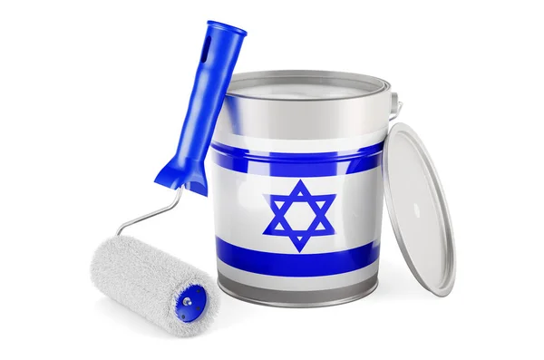 Israeli Flag Paint Can Rendering Isolated White Background — Zdjęcie stockowe