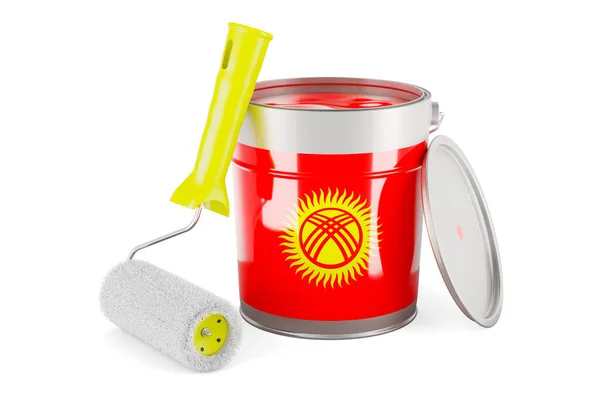 Kyrgyz Flag Paint Can Rendering Isolated White Background — Stok fotoğraf