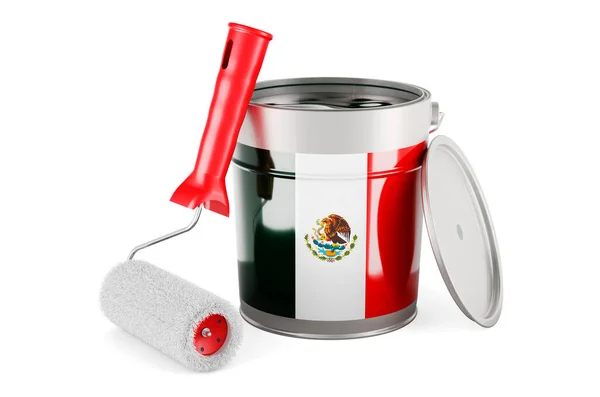 Μεξικανική Σημαία Στο Δοχείο Χρώματος Απόδοση Απομονώνονται Λευκό Φόντο — Φωτογραφία Αρχείου