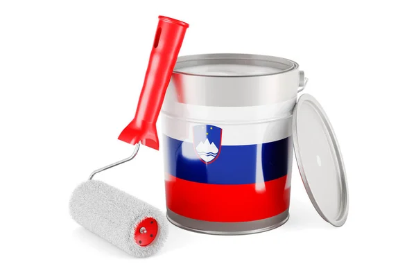 Slovenian Flag Paint Can Rendering Isolated White Backgroun — Foto Stock
