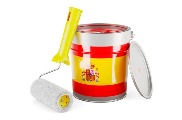 Spanish Flag Paint Can Rendering Isolated White Background —  Fotos de Stock