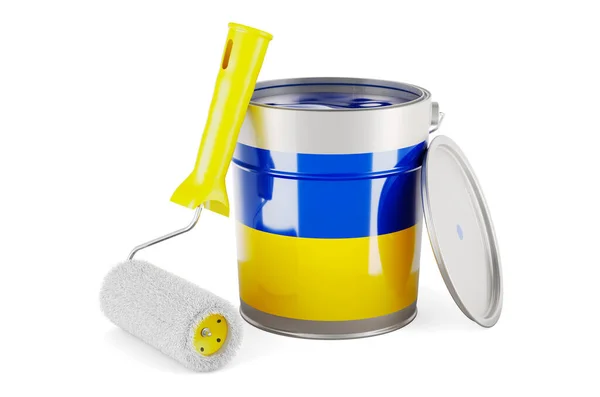 Ukrainian Flag Paint Can Rendering Isolated White Background — Fotografia de Stock