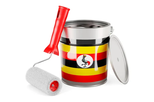 Флаг Уганды Банке Краски Рендеринг Изолирован Белом Фоне — стоковое фото