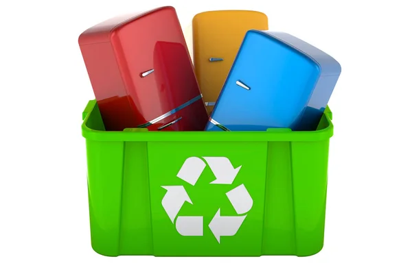 Recycling Trashcan Retro Fridges Rendering Isolated White Background — Foto Stock