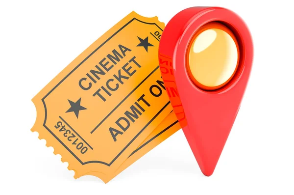 Cinema Tickets Map Pointer Rendering Isolated White Background — Fotografia de Stock