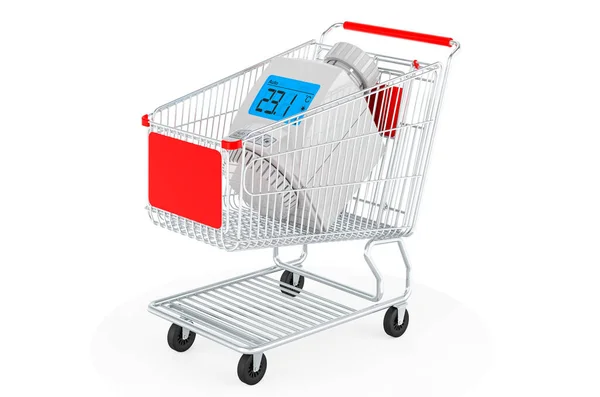 Shopping Cart Digital Radiator Thermostatic Valve Rendering Isolated White Background — Stockfoto