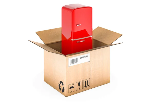 Retro Refrigerator Cardboard Box Delivery Concept Rendering Isolated White Background — Fotografia de Stock