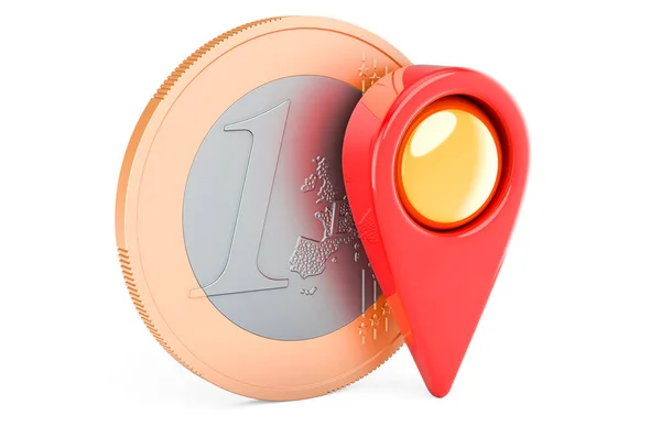 Euro Coin Map Pointer Rendering Isolated White Background — 스톡 사진
