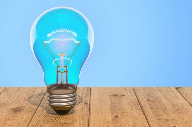 Lightbulb on the wooden planks, 3D rendering