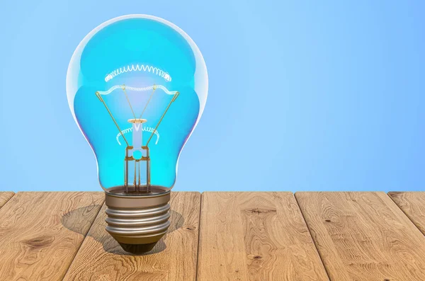 Lightbulb on the wooden planks, 3D rendering