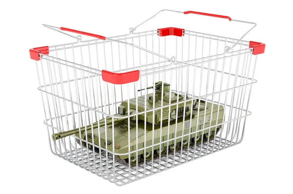 Shopping Basket Battle Tank Rendering Isolated White Background — Fotografia de Stock