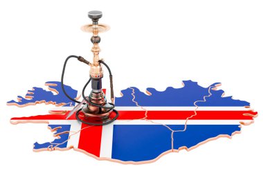 Hookan on Icelandic map, 3D rendering isolated on white background