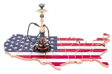 Hookan on the United States map, 3D rendering isolated on white background