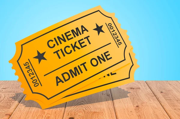 Cinema Tickets Wooden Planks Rendering — Zdjęcie stockowe