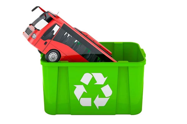 Recycling Trashcan Bus Rendering Isolated White Background — Zdjęcie stockowe