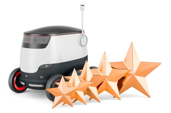 Autonomous Robot Five Golden Stars Customer Rating Autonomous Robot Rendering — Fotografia de Stock