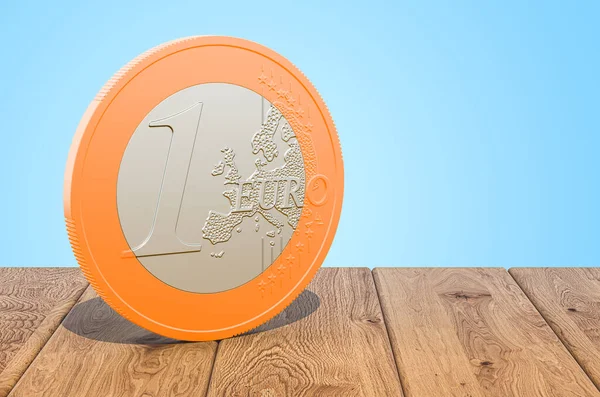 Euro Coin Wooden Planks Rendering — kuvapankkivalokuva