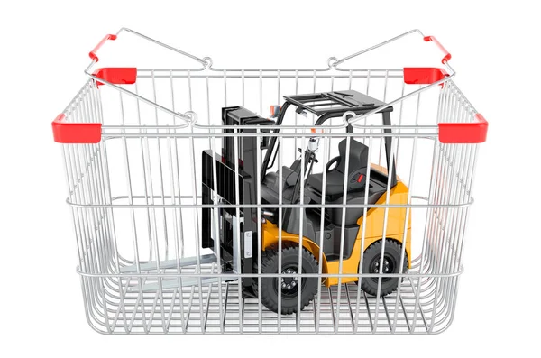 Shopping Basket Forklift Truck Rendering Isolated White Background — 스톡 사진
