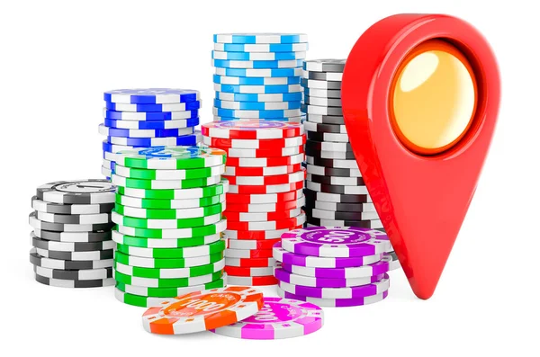 Casino Tokens Map Pointer Rendering Isolated White Background — Stock fotografie