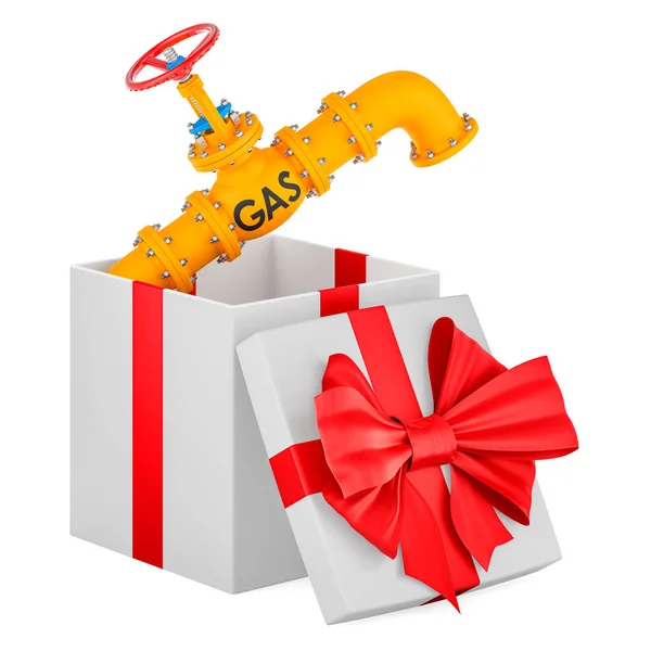 Gas Pipeline Gift Box Present Concept Rendering Isolated White Background — Stock Photo, Image