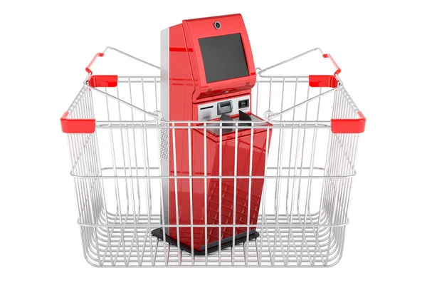 Shopping Basket Financial Services Kiosk Digital Touchscreen Terminal Rendering Isolated — 스톡 사진