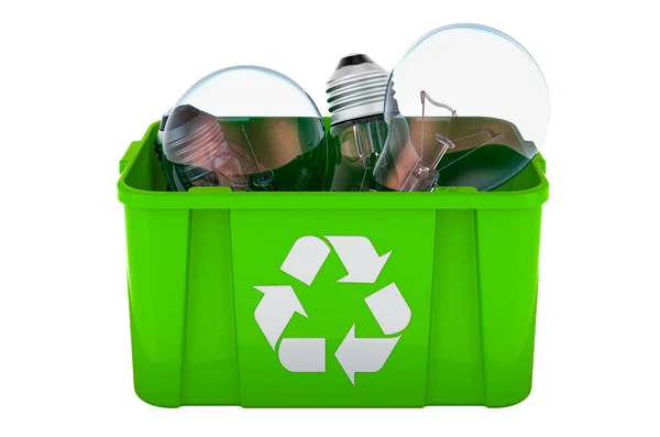 Recycling Trashcan Lightbulbs Rendering Isolated White Background — Stock Fotó