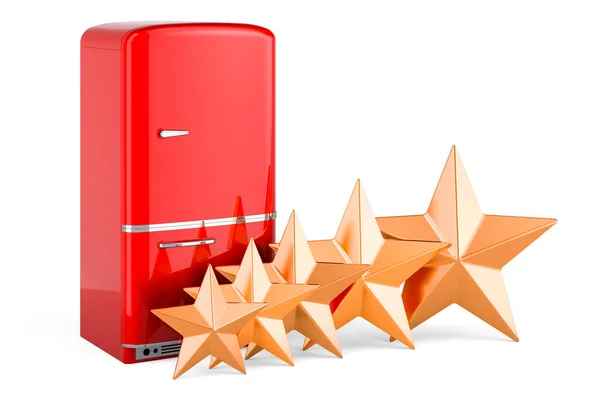 Retro Fridge Five Golden Stars Customer Rating Refrigerators Rendering Isolated — ストック写真