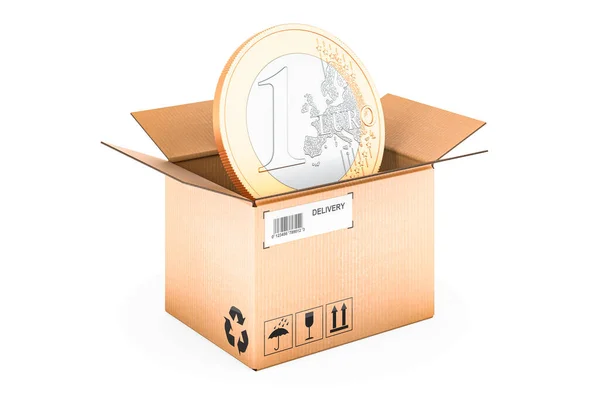 Euro Coin Cardboard Box Rendering Isolated White Background — Stock fotografie