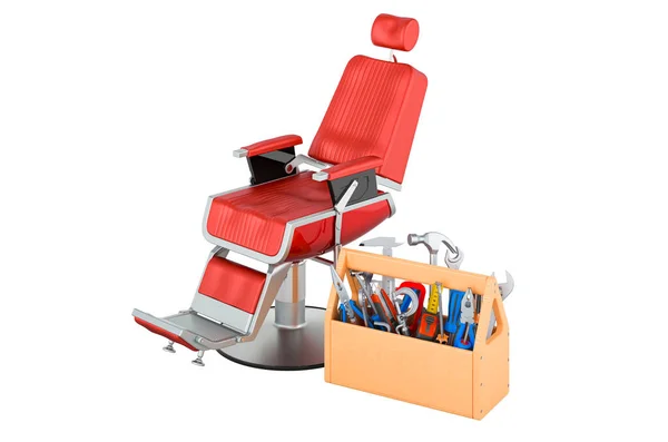 Barber Chair Tool Box Service Repair Chairs Rendering Isolated White — Stock Fotó