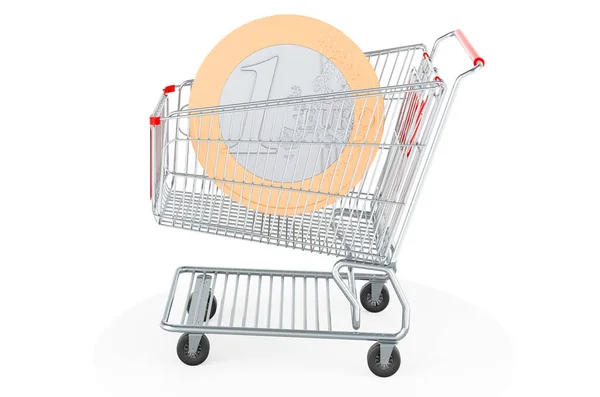 Shopping Cart Euro Coin Rendering Isolated White Background — 스톡 사진