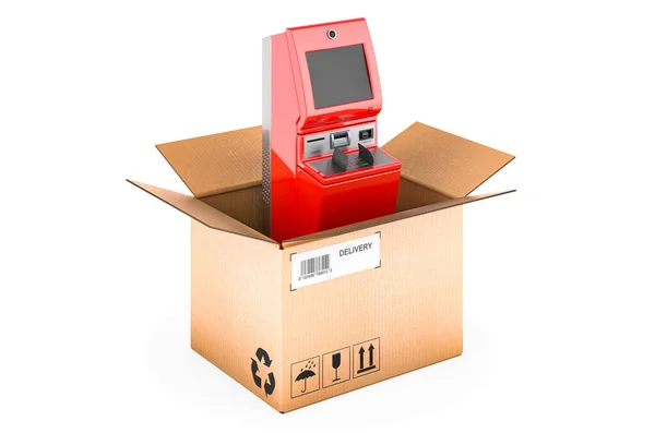 Financial Services Kiosk Cardboard Box Delivery Concept Rendering Isolated White — 图库照片