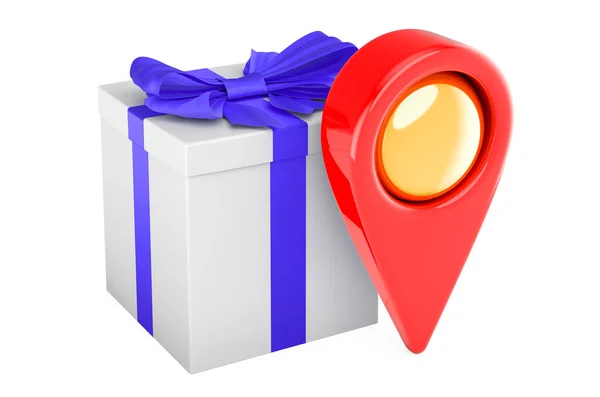 Gift Box Present Map Pointer Rendering Isolated White Background — 스톡 사진