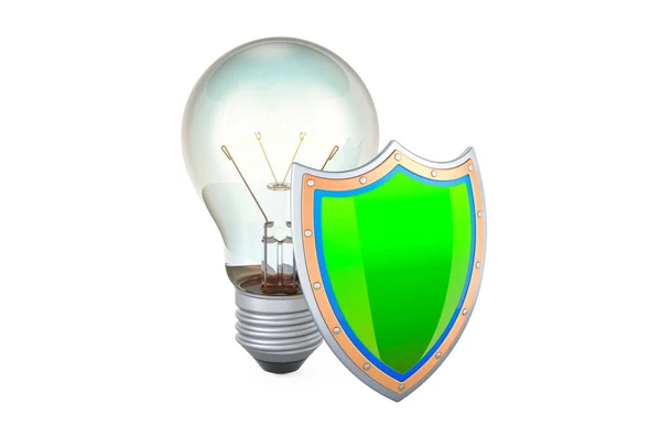 Lightbulb Shield Rendering Isolated White Background — Stock Photo, Image