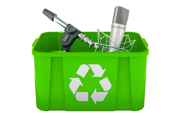 Recycling Trashcan Studio Microphone Rendering Isolated White Background — Stockfoto