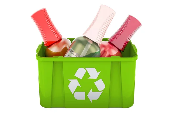 Recycling Trashcan Nail Enamel Polish Bottles Rendering Isolated White Background — Stockfoto
