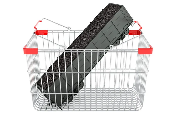 Shopping Basket Mineral Wagon Full Coal Rendering Isolated White Background — Stok fotoğraf
