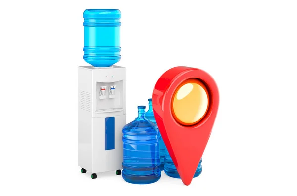Water Cooler Water Dispenser Bottles Map Pointer Rendering Isolated White — Zdjęcie stockowe