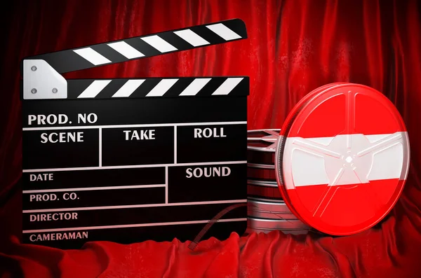 Austrian Cinematography Film Industry Cinema Austria Concept Clapperboard Film Reels — 图库照片