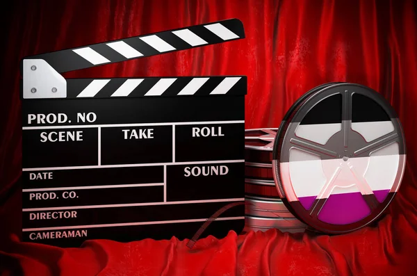 Asexual Flag Clapperboard Film Reels Red Fabric Rendering — 图库照片