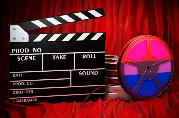 Bisexual Flag Clapperboard Film Reels Red Fabric Rendering — Fotografia de Stock