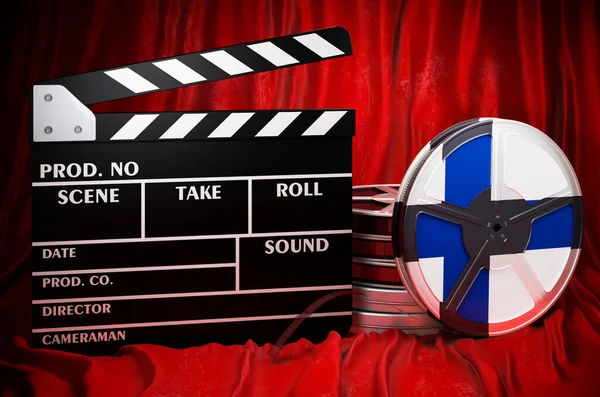 Finnish Cinematography Film Industry Cinema Finland Concept Clapperboard Film Reels — 图库照片