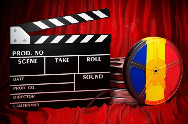 Romanian Cinematography Film Industry Cinema Romania Concept Clapperboard Film Reels — 图库照片