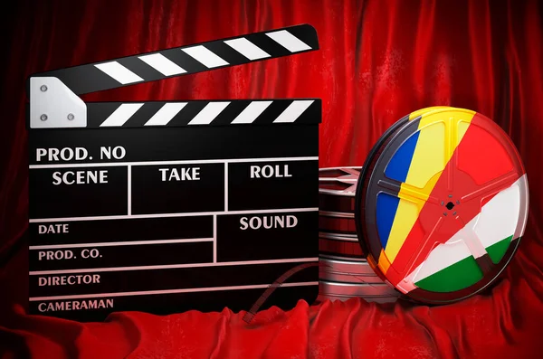 Seychelloise Cinematography Film Industry Cinema Seychelles Concept Clapperboard Film Reels — Fotografia de Stock