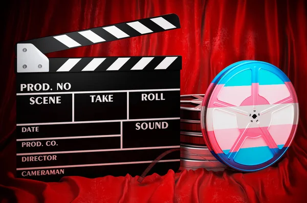 Transgender Flag Clapperboard Film Reels Red Fabric Rendering — 图库照片