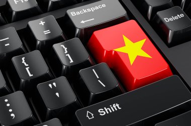Vietnamese flag painted on computer keyboard. Online business, education in Vietnam concept. 3D rendering