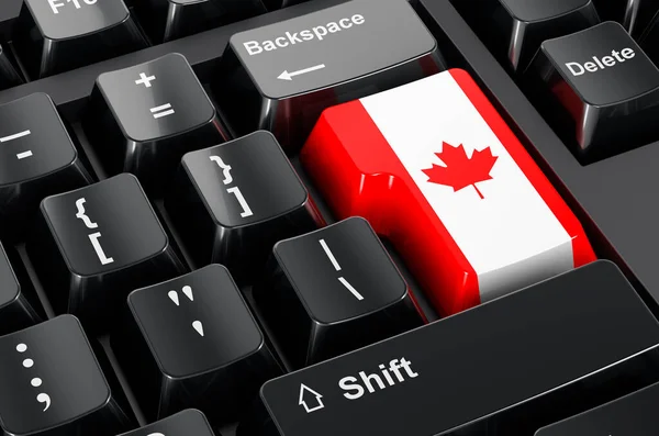 Canadian flag painted on computer keyboard. Online business, education in Canada concept. 3D rendering